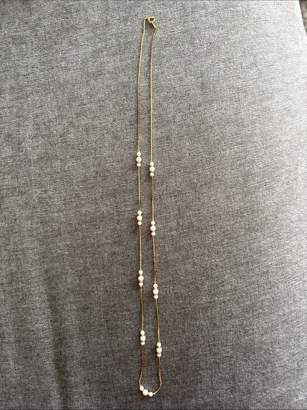 Gold Station Necklace with White Beads - Timeless Layering Piece